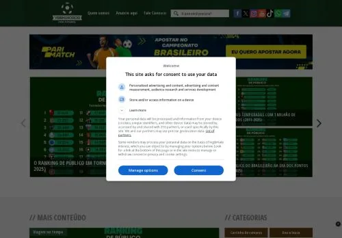 Anteprima del sito Verminosos Por Futebol, media di Brasile per articoli sponsorizzati