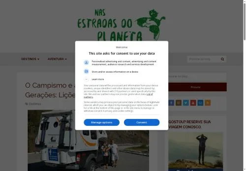 Anteprima del sito Nas Estradas do Planeta, media di Brasile per articoli sponsorizzati