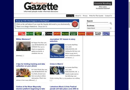 스폰서 기사용 캐나다 매체 Burlington Gazette 사이트 미리보기
