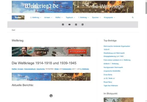Podgląd witryny Weltkrieg2, medium z kraju Niemcy do artykułów sponsorowanych