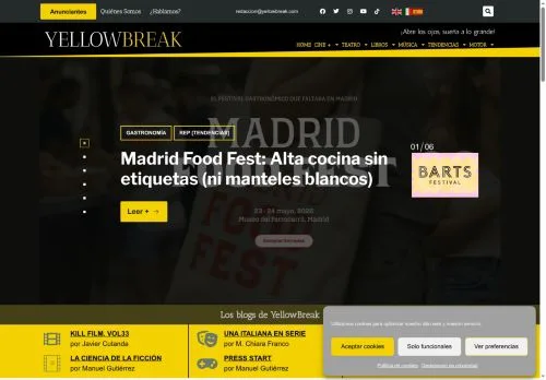 スポンサード記事向けのスペインメディア、Yellowbreakのサイトプレビュー