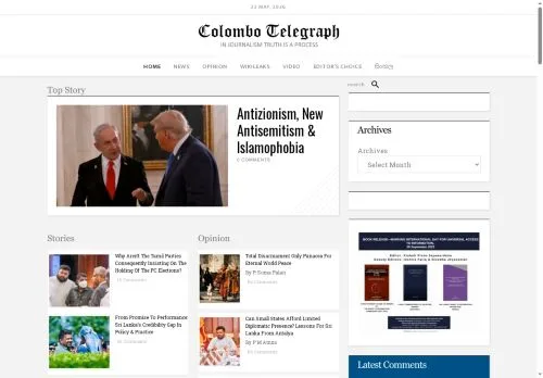 スポンサード記事向けのアメリカ合衆国メディア、Colombo Telegraphのサイトプレビュー