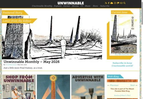 Preview of the Unwinnable website, a media outlet in United States for sponsored articles