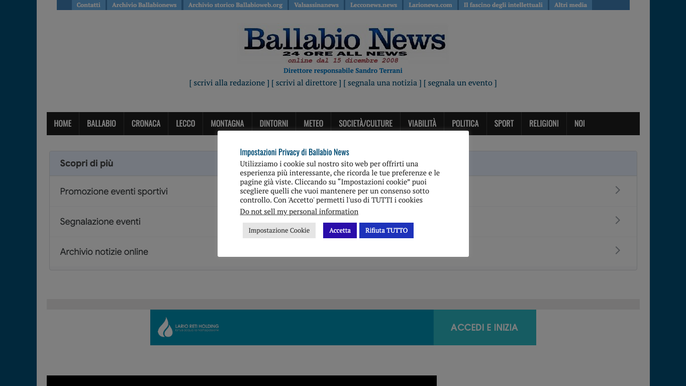 Podgląd witryny Ballabio News, medium z kraju Włochy do artykułów sponsorowanych