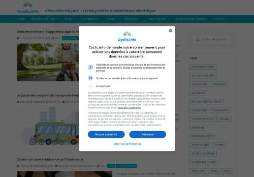 Pré-visualização do site Vélos Électriques, meio de França para artigos patrocinados