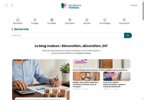Anteprima del sito Tendance Travaux, media di Francia per articoli sponsorizzati
