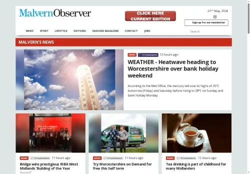 Anteprima del sito The Malvern Observer, media di Regno Unito per articoli sponsorizzati