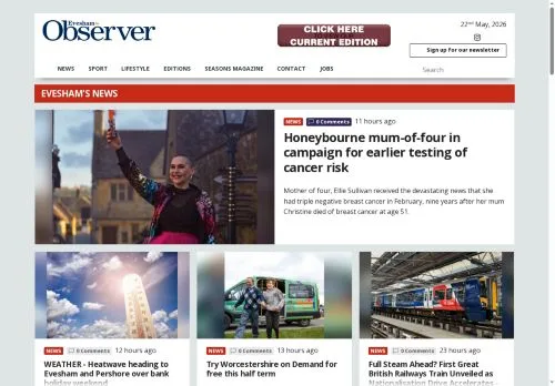 Pré-visualização do site The Evesham Observer, meio de Reino Unido para artigos patrocinados