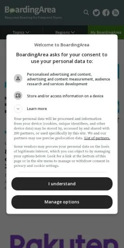 Pré-visualização do site BoardingArea, meio de Estados Unidos para artigos patrocinados