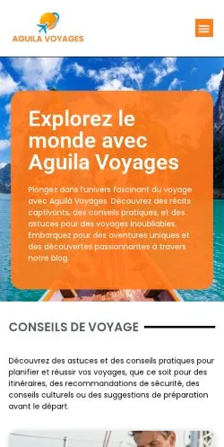 Podgląd witryny Aguila Voyages, medium z kraju Francja do artykułów sponsorowanych