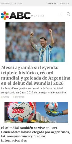 Vista previa del sitio ABC Mundial, medio de España para artículos patrocinados