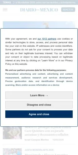 Anteprima del sito Diario de México, media di Messico per articoli sponsorizzati