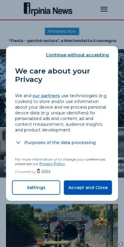Anteprima del sito Irpinianews, media di Italia per articoli sponsorizzati