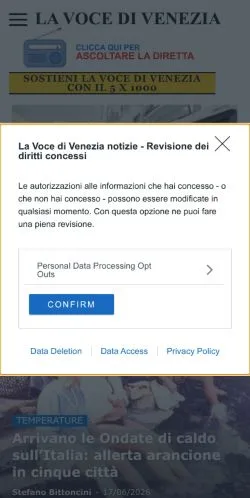 Anteprima del sito La Voce di Venezia, media di Italia per articoli sponsorizzati