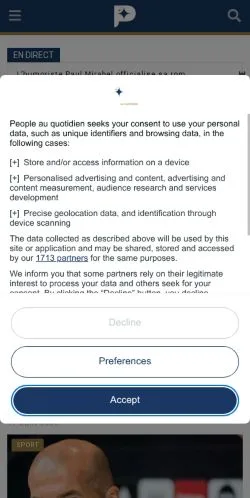 Anteprima del sito People au Quotidien, media di Francia per articoli sponsorizzati