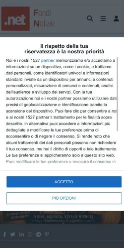 Vista previa del sitio Fondi Notizie, medio de Italia para artículos patrocinados