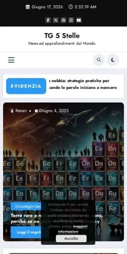Anteprima del sito TG 5 Stelle, media di Italia per articoli sponsorizzati