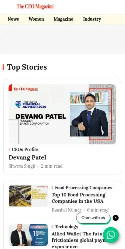 Anteprima del sito The CEO Magazine, media di India per articoli sponsorizzati