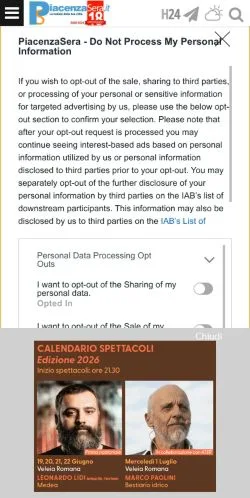 Anteprima del sito PiacenzaSera, media di Italia per articoli sponsorizzati