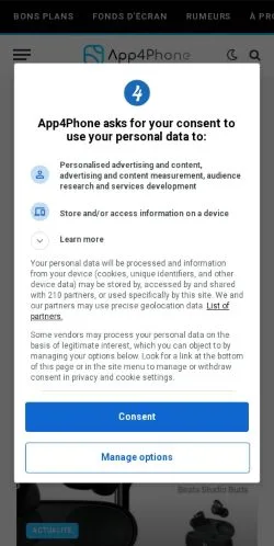 Anteprima del sito App4Phone, media di Francia per articoli sponsorizzati