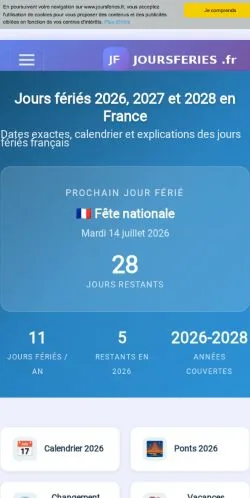 Anteprima del sito Jours Fériés, media di Francia per articoli sponsorizzati