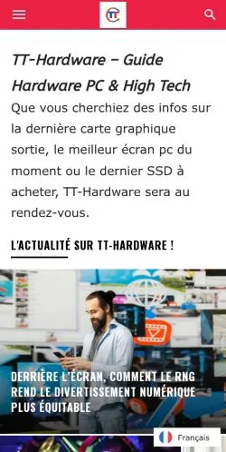 Förhandsvisning av webbplatsen TT-Hardware, medium i Frankrike för sponsrade artiklar