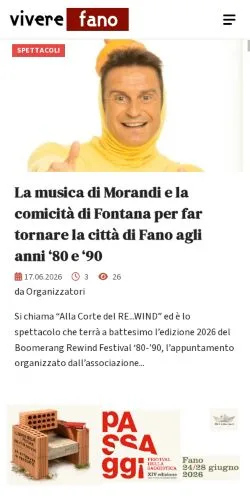 Vista previa del sitio Vivere Fano, medio de Italia para artículos patrocinados