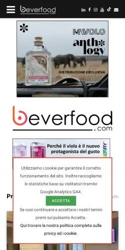 スポンサード記事向けのイタリアメディア、Beverfoodのサイトプレビュー