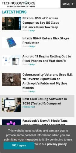 Aperçu du site Technology Org, média de États-Unis pour articles sponsorisés