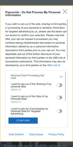 スポンサード記事向けのイタリアメディア、Popcorn Tvのサイトプレビュー