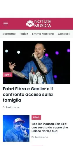 Anteprima del sito Notizie Musica, media di Italia per articoli sponsorizzati