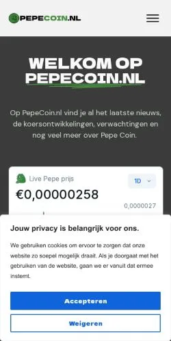 Anteprima del sito PepeCoin Platform, media di Paesi Bassi per articoli sponsorizzati