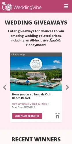 Pré-visualização do site Wedding Vibe, meio de Estados Unidos para artigos patrocinados