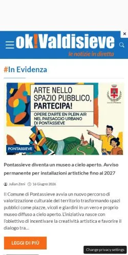 Anteprima del sito OK!Valdisieve, media di Italia per articoli sponsorizzati