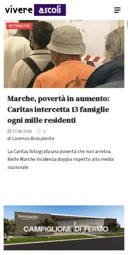 Anteprima del sito Vivere Ascoli, media di Italia per articoli sponsorizzati