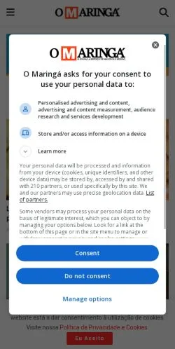 Aperçu du site O Maringá, média de Brésil pour articles sponsorisés