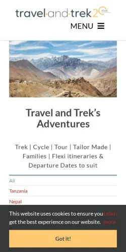 Anteprima del sito Travel and Trek, media di Regno Unito per articoli sponsorizzati