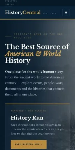 Vista previa del sitio HistoryCentral, medio de Estados Unidos para artículos patrocinados