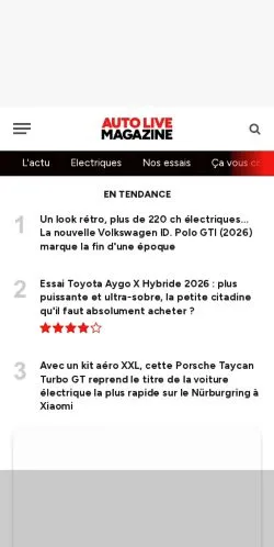 Sponsorlu makaleler için Fransa medyası Auto Live Magazine sitesinin önizlemesi