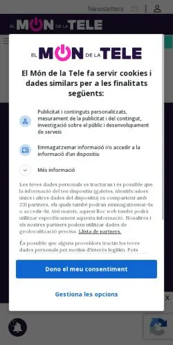 Anteprima del sito El Mon De La Tele, media di Spagna per articoli sponsorizzati