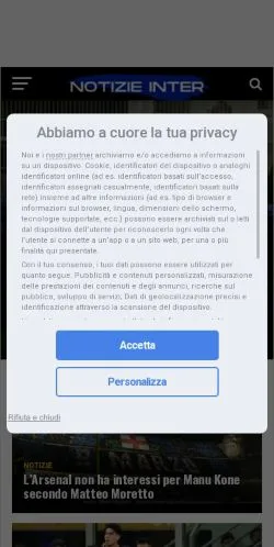 Anteprima del sito Notizie Inter, media di Italia per articoli sponsorizzati