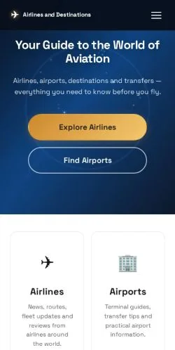 Anteprima del sito Airlines and Destinations, media di Stati Uniti per articoli sponsorizzati