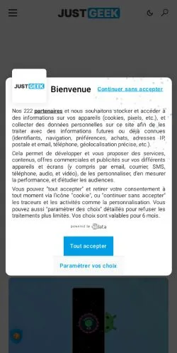 스폰서 기사용 프랑스 매체 JustGeek 사이트 미리보기