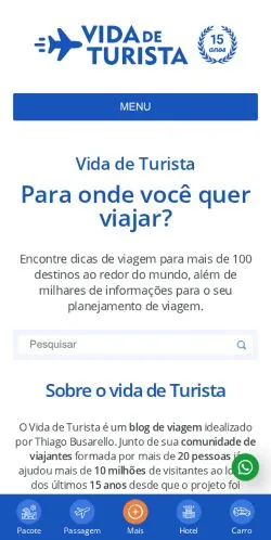 Anteprima del sito Vida De Turista, media di Brasile per articoli sponsorizzati