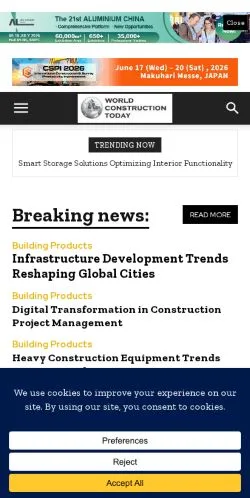 Pré-visualização do site World Construction Today, meio de Estados Unidos para artigos patrocinados