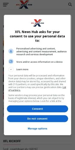 Anteprima del sito XFL News Hub, media di Stati Uniti per articoli sponsorizzati
