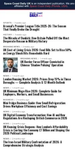 스폰서 기사용 영국 매체 Space Coast Daily UK 사이트 미리보기