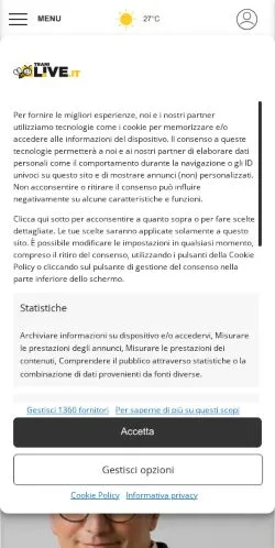 Vista previa del sitio TraniLive, medio de Italia para artículos patrocinados