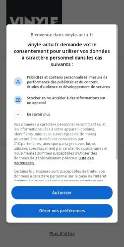 Anteprima del sito Vinyle Actu, media di Francia per articoli sponsorizzati