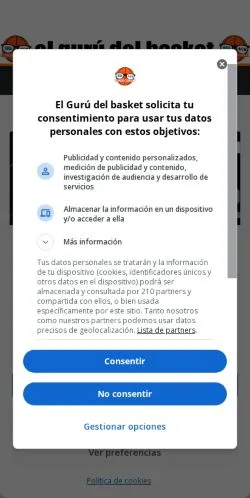 Anteprima del sito El Gurú Del Basket, media di Spagna per articoli sponsorizzati